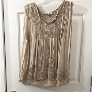 Tan Smocked Relaxed Blouse